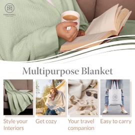 Threadmill Luxury Cotton Blankets for Twin Size Bed | All-Season 100% Cotton Twin Blanket for Bed | Herringbone Soft & Cozy Fall Thermal Blanket, 350GSM, 68x92 inches | Sage Green