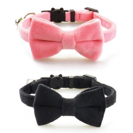 Pack of 2 Safety Cat Collar with Bow Tie and Bell, Breathable, Skin-Friendly Collar with Bow Tie, Fashionable Eye-catching Bow Tie for Pets for Walks, Travel, Home, Photography