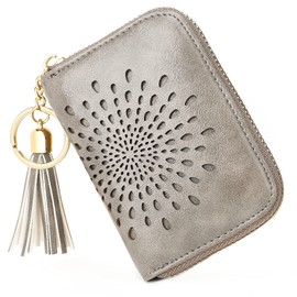 APHISON RFID Credit Card Holder Zipper Card Case Keychain Small Wallet for Women 1927 GRAY
