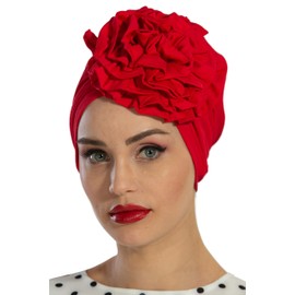 Aisha's Design - Pañuelos instantáneos para cabeza de turbante para mujer, bufandas de hiyab preatadas, detalle de rosa, Rojo -, Talla única