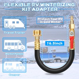 OPL5 Lead Free Brass RV Winterizing Kit Sprinkler Blowout Adapter with Shut Off Valve, 16inch Quick Connect Air Compressor Male and Female Plug to 3/4" Garden Hose for Travel Trailer Boat Motorhome