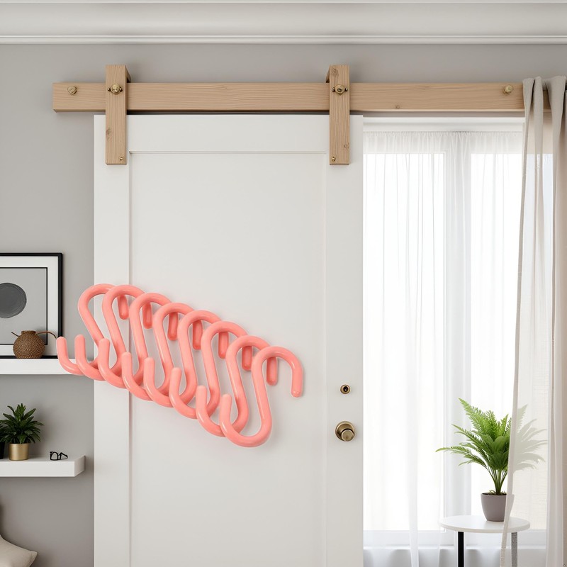 YuanHolumid 8Pcs Pink S S-Shaped Hooks, Plastic Clothes Hangers Multi-Purpose