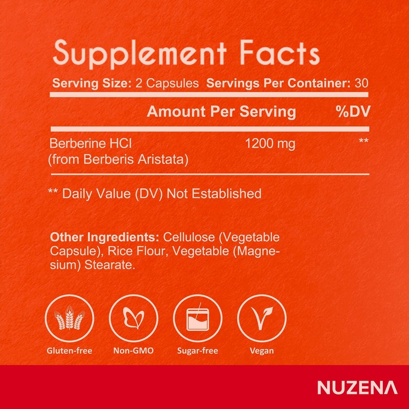 Nuzena Berberine Pure +, 1200 mg of Organic Berberine HCL