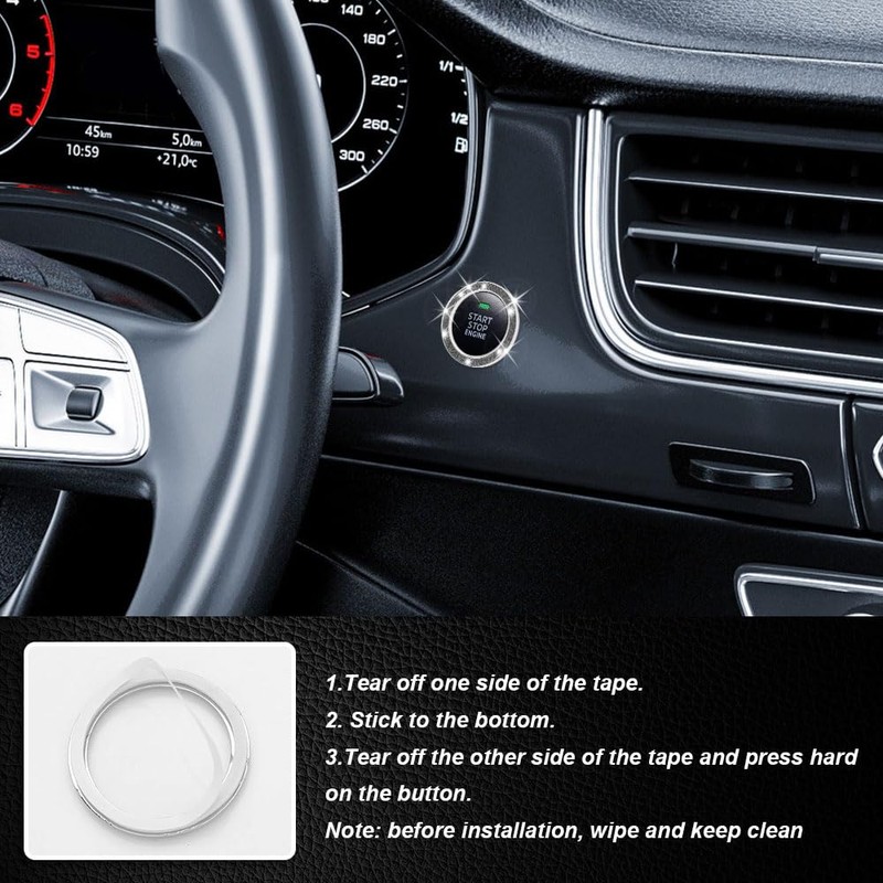 PACLVIO 2PCS Car Bling Crystal Rhinestone Engine Start Ring Decals,