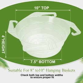 Quintriae 6Pcs 10 Inch Clear Plastic Hanging Plant Drip Trays - Water Catcher Saucers with Hooks for Indoor/Outdoor Basket & Potted Plants (Diameter = 7.5 Base, 10" Top, 4" Depth)