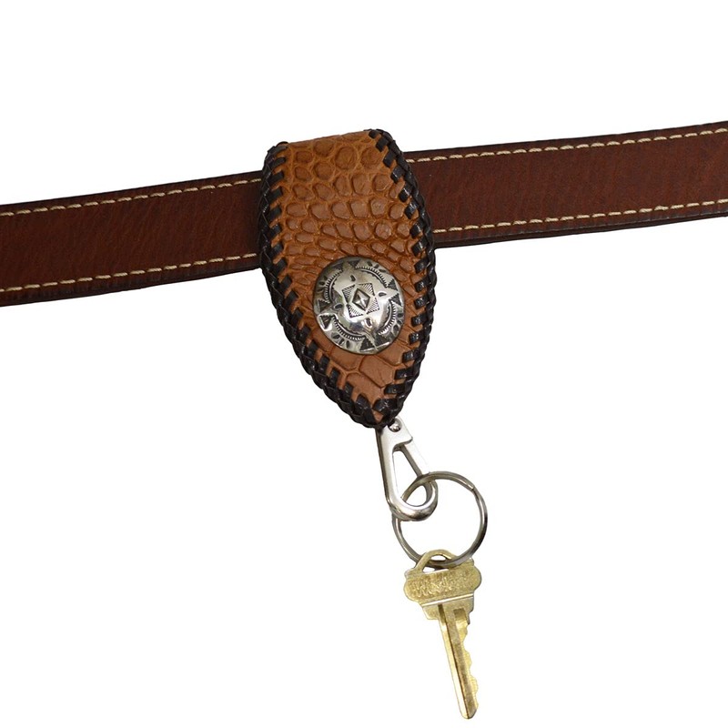 voodoocats Key Chain, Belt Loop, Crocodile Leather, Genuine Leather, Matte