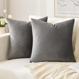 Slozzi Set of 2 Velvet Cushion Covers, Household Decorative Cushion Cover, Soft Sofa Cushion for Sofa, Bedroom, Living Room, 45 x 45 cm, Grey