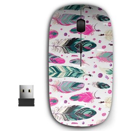 KAWAMOUSE 2.4G Ergonomic Portable USB Wireless Mouse for PC, Laptop, Computer, Notebook with Nano Receiver (Ethnic Feathers Native)