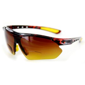 Daredevil Fashion Bifocal Sunglasses with Wrap-Around Sports Design and Anti-Glare Coating for Youthful and Active Men (Tortoise + Yellow w/ Amber +2.50)