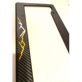 Mountain Scene - Carbon Fiber with Yellow Automotive License Plate Frame