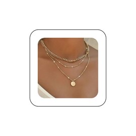 Yienate Boho Multilayer Sequin Chain Choker Gold Cuban Chain Satellite Chain Choker Disc Pendant Necklace Charm Layered Bohemian Necklace Jewellery for Women Girls, Metal Material