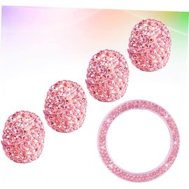 Anneome Juego de 5 Tapones de Válvula para Coche Gemas de Imitación, Cubre Boton de Encendido, Abs y Aleación de Zinc, Rosa
