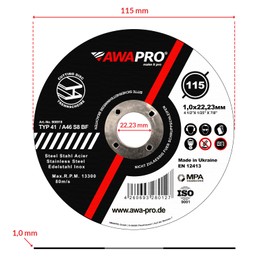 AWAPRO Cutting Discs 115 Metal 1 mm Thin for Stainless Steel - Pack of 25 | 115 x 1.0 x 22.23 mm