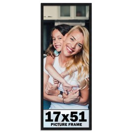 17x51 Frame Black Picture Frame - Complete Modern Photo Frame Includes UV Acrylic Shatter Guard Front Acid Free Foam Backing Board Hanging Hardware Wood Wall Frames for Family Photos - no Mat