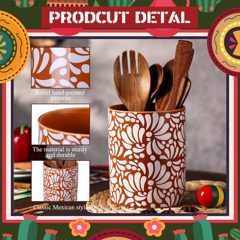 Kathfly Talavera Utensil Holder 6" Large Ceramic Mexican Kitchen Utensil