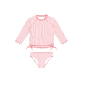 weVSwe Girls Swimsuits UPF 50+ Long Sleeve Rash Guard UV Sun Protection Swimwear Bathing Toddler Suit Rashguard Sets Bow Pink Stripe 7-8 Years