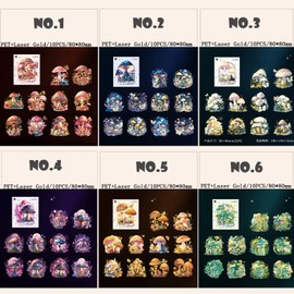Arpaper 60 Pieces Stickers Scrapbook Journaling Accessories Aesthetic Laser Stickers Stickers Mushroom Stickers Photo Album Scrapbooking Glitter Bullet Journal Sticker Plant Stickers for Cards, Album
