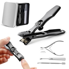 Lux German Nail Clippers for Men Set,Ultra Wide Toe Nail Clippers for Seniors Thick Toenails,Portable Ultra Sharp Fingernail Nail Clippers with Catcher,Toenail Clippers Kit with Safety Lock(Black)
