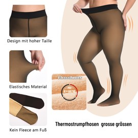 MANZI Women's Thermal Tights Large Sizes Winter Warm Lined Tights Large Sizes Translucent Fleece Leggings, XL-4XL, 1 pair black (200 g)
