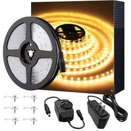 Warm LED Strip Lights,Onforu16.4ft Dimmable Strip Lighting,3000K 5m 12v Tape Light, 2835 LEDs Flexible Warm White Rope Light for Home,Kitchen,Under Cabinet,Bedroom, Christmas Decor, Non-Waterproof