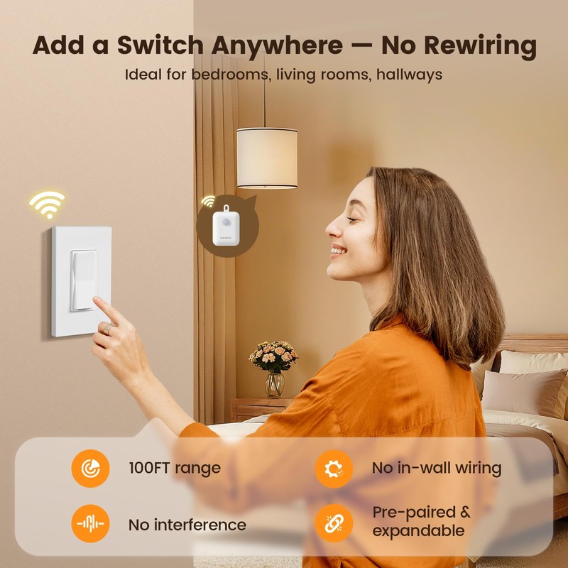 SURAIELEC Upgrade 3-Way Wireless Light Switch and Receiver Kit, Works