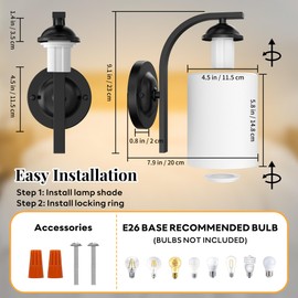 Phaosio Wall Sconces Lights Lamp for Bedroom Bathroom, Modern Vanity Light Fixtures, Matte Black Farmhouse Wall Mount Lighting Lanterns with Glass Shade for Living Room Mirror Hallway Kitchen