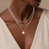 Silver Layered Necklaces for Women, Dainty Sterling Silver Heart Pearl