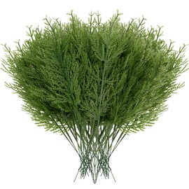 BSTCRAFT 60 pcs Artificial Pine Branches, Plastic Pines Sprigs Christmas Stems Picks, Greenery Faux Cedar Needles Branch for DIY Garland Wreath Home Garden Centerpieces Decorations