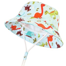 LLZ.COQUE Baby’s/Kids’ Dinosaur Sun Hat, Fishing Hat, Cute Dinosaur, Soft 100% Cotton Summer Hat with Adjustable Chin Strap - Dinosaurs, size: 50