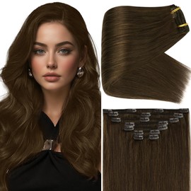 Full Shine Full Shine Chestnut Brown Clip ins Human Hair 135 G Chestnut Light Brown Clip in Hair Extensions Real Human Hair to Add Volume 16 Inch 7 Pcs