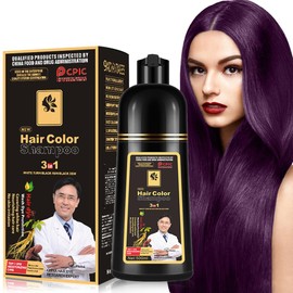 Black Hair Colour, Colouring Shampoo for Men and Women, Colouring Shampoo for Grey Hair, Para Canas Shampoo, 3-in-1 Colour Shampoo, 16.9 Fl Oz (Purple)