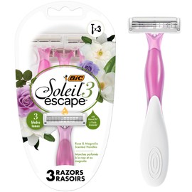 BIC Soleil Escape Women's Disposable Razors, 3 Blades for a Comfortable Shave, Pack of Rose and Magnolia Scented Handle Shaving Razors for Women, 3 Count