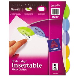 Avery Style Edge Plastic Insertable Dividers for 3 Ring Binders, 5 tabs, Multi-colour, 1 Set, (11200)