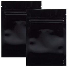Mylar Style Barrier Bags – Zipper w/Heat Seal – 100 Bags (Gloss Black / Gloss Black, 1/8 Ounce - 3.62″x5″x1.5″)