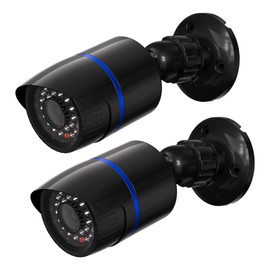 WALI Bullet Dummy Fake Surveillance Security CCTV Dome Camera Indoor Outdoor with One LED Light Warning Security Alert Sticker Decals (TC-B2) 2 Packs Black