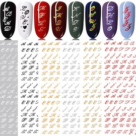 LANODO 6 Pcs Nail Stickers Alphabet 3D English (6 Colors) Alphabet Pretty Nail Sticker DIY (2042)