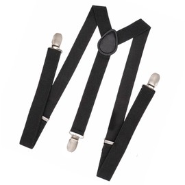 NumRealm 1" Mens Suspenders, 3 Strong Clips Elastic Adjustable Y-Back Suspender brace for Men - Black
