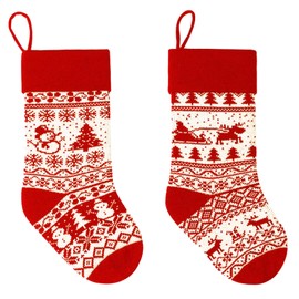 IHCEMIH Christmas Stocking Set of 2 Large Xmas Knitted Santa Stockings Traditional Party Home Holiday Decorations Red Socks Decor for Fireplace Tree Hanging Ornament Gifts Bags for Kids Family