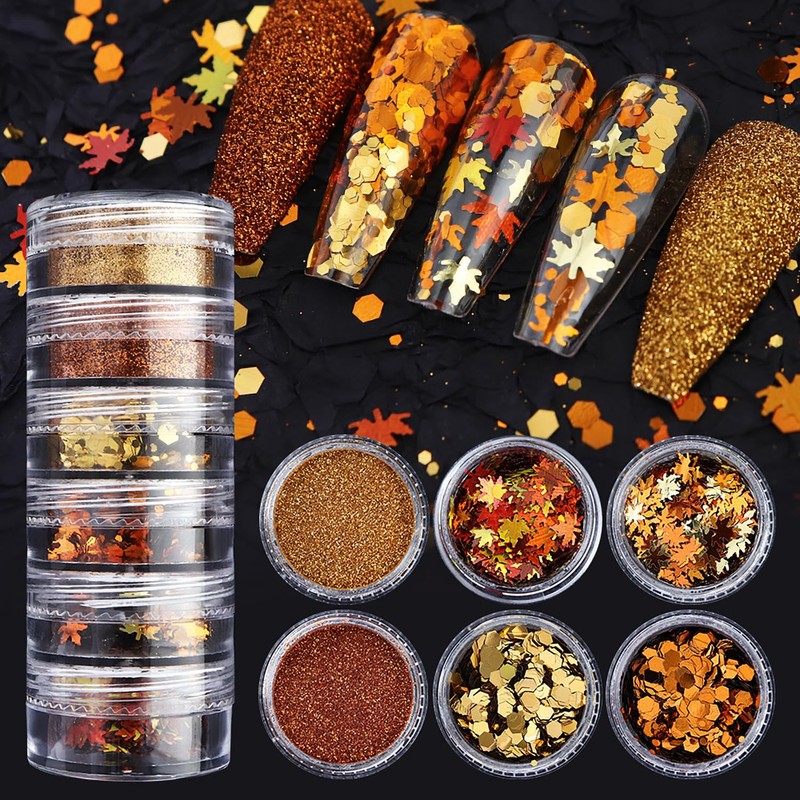 Thanksgiving Maple Leaf Glitter Nails Art Sequins 3D Fall Maple