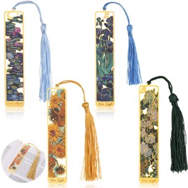 Pack of 4 Metal Flowers Bookmarks, Vintage Oil Painting Style Bookmark, Tassel Handmade Bookmark, Bookmark Aesthetic for Women, Children, Students, Teachers, Book Lovers
