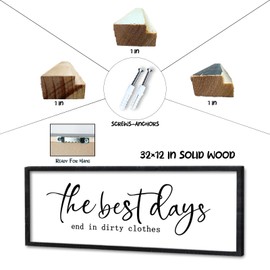 Surfapans Laundry Room Wall Decor The Best Days End In Dirtiest Clothes Sign 32"×12" Funny Rustic Farmhouse above the Bathtub Large Modern Wood Framed Plaque Wall Art Hanging (Black)