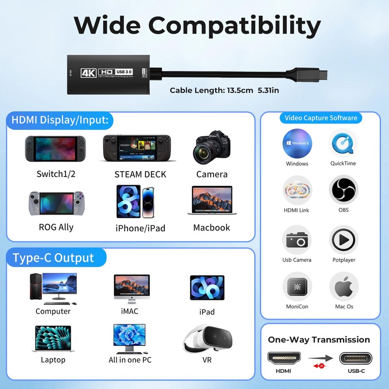 Guermok 4K USB3.0 Video Capture Card with PD 100W, 4K@60FPS
