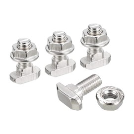 sourcing map M8x20mm T Slot Drop-in Bolt and M8 Hexagon Flange Nut Set, 10 Sets Hammer Head T-Bolt T Shape Stud Sliding Screw for 40 Series Aluminum Profile