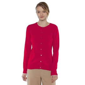 JENNIE LIU Women's 100% Cashmere Button Front Long Sleeve Crewneck Cardigan Sweater