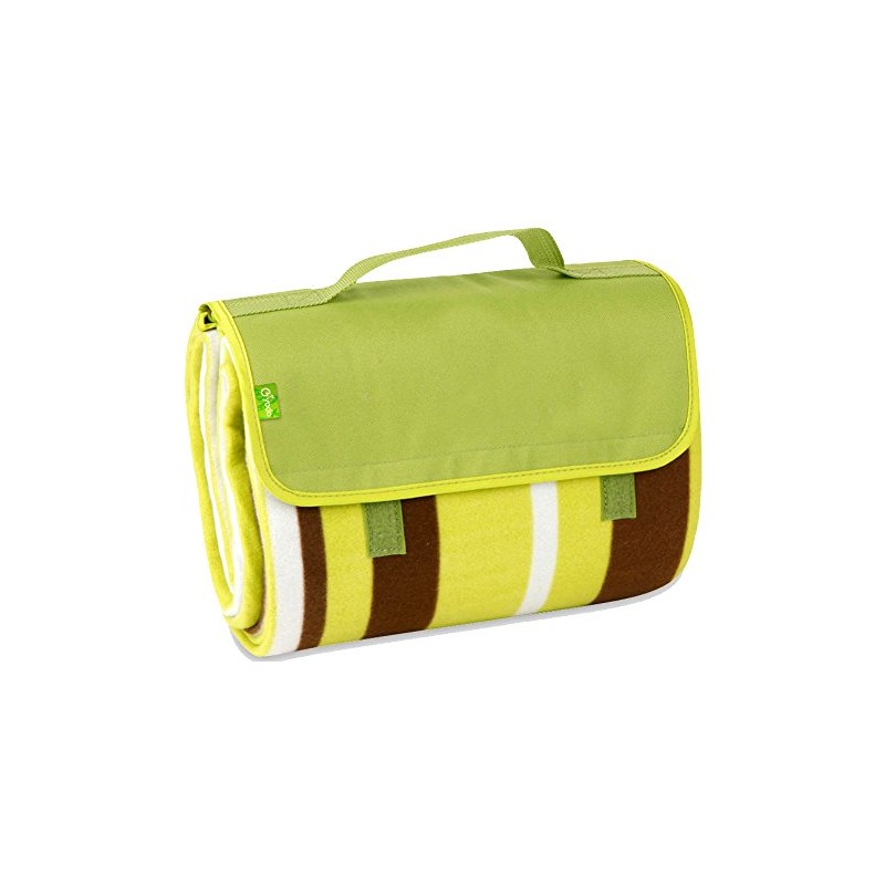BRUBAKER Fleece Picnic Blanket with Waterproof Backing Light Green Stripes