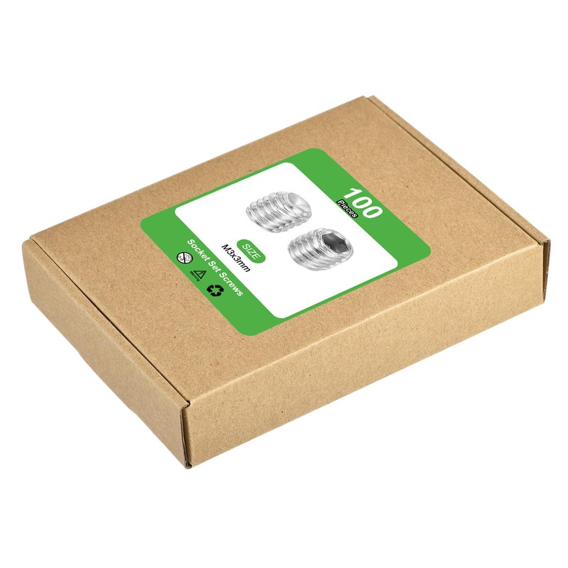 sourcing map Socket Set Screws, 100Pcs M3x3mm Metric - 304