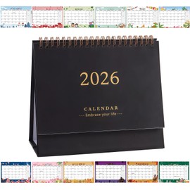 Small Desk Calendar 2025-2026, Standing Flip Monthly Calendar 7.5"x6.7" Stand Up Desktop Calendar Planner Organizer Scheduler Thick Paper Twin-Wire Binding for Home Office New Year Decorations (Black)