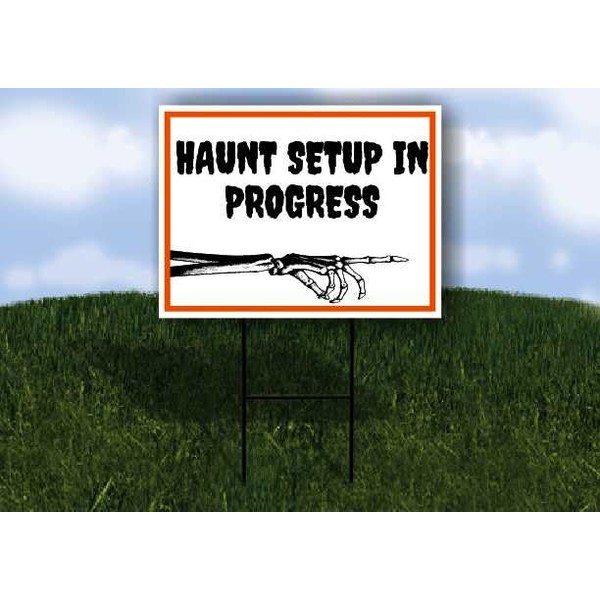 HAUNT SETUP IN PROGRESS Halloween Skeleton Right Arrow Single Sided