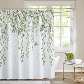 FLCSIed Eucalyptus Leaves Birds Shower Curtain for Bathroom Green Spring Botanical Plant Bathtub Decor Nature Waterproof Polyester Fabric Set with 12 Hooks 72x72 Inch (Green leaves with birds)