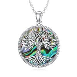 WSX Tree of Life Necklace 925 Sterling Silver Family Tree Pendant With Abalone Shell Jewellery Birthday Christmas Gifts for Women Men